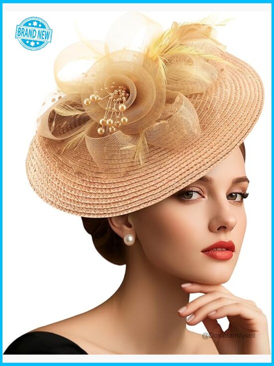 Fascinator Hat with Feathers and Veil Tea Party Church Wedding Headpiece